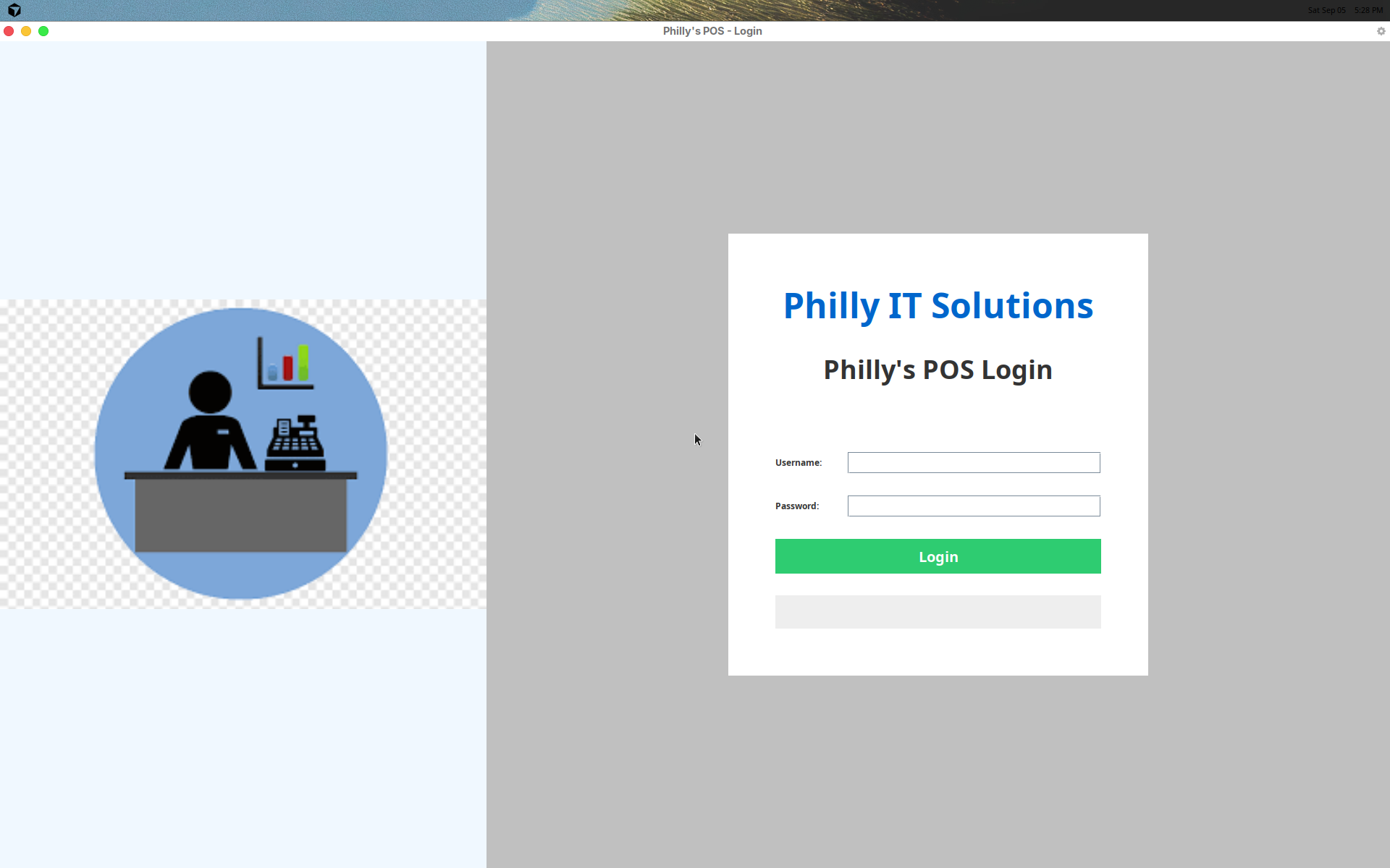 RetailPOS login screen