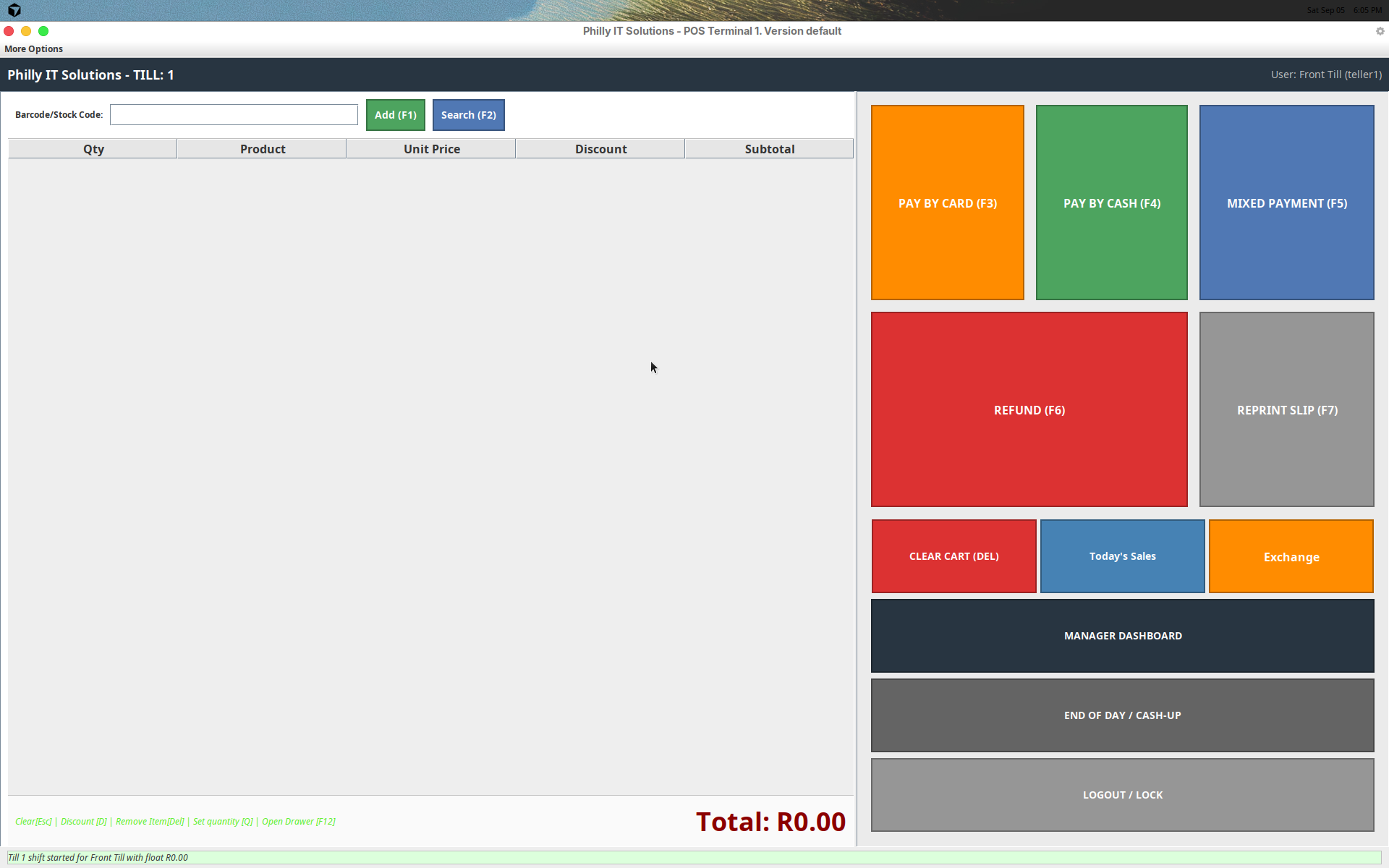Retail POS till with the original Card, Cash, Mixed, Refund and Reprint grid